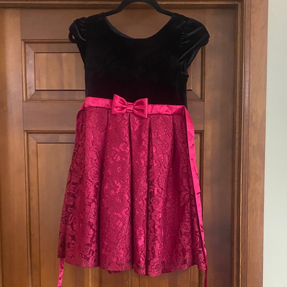 Jona Michelle Black Velvet and Red Lace Dress
